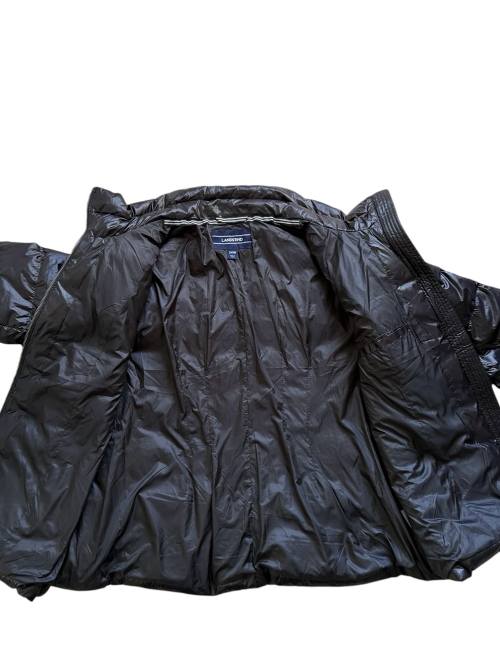 Lands End Down Puffer Jacket 24W Glossy Black Lightweight Quilted Winter Coat - Picture 6 of 9